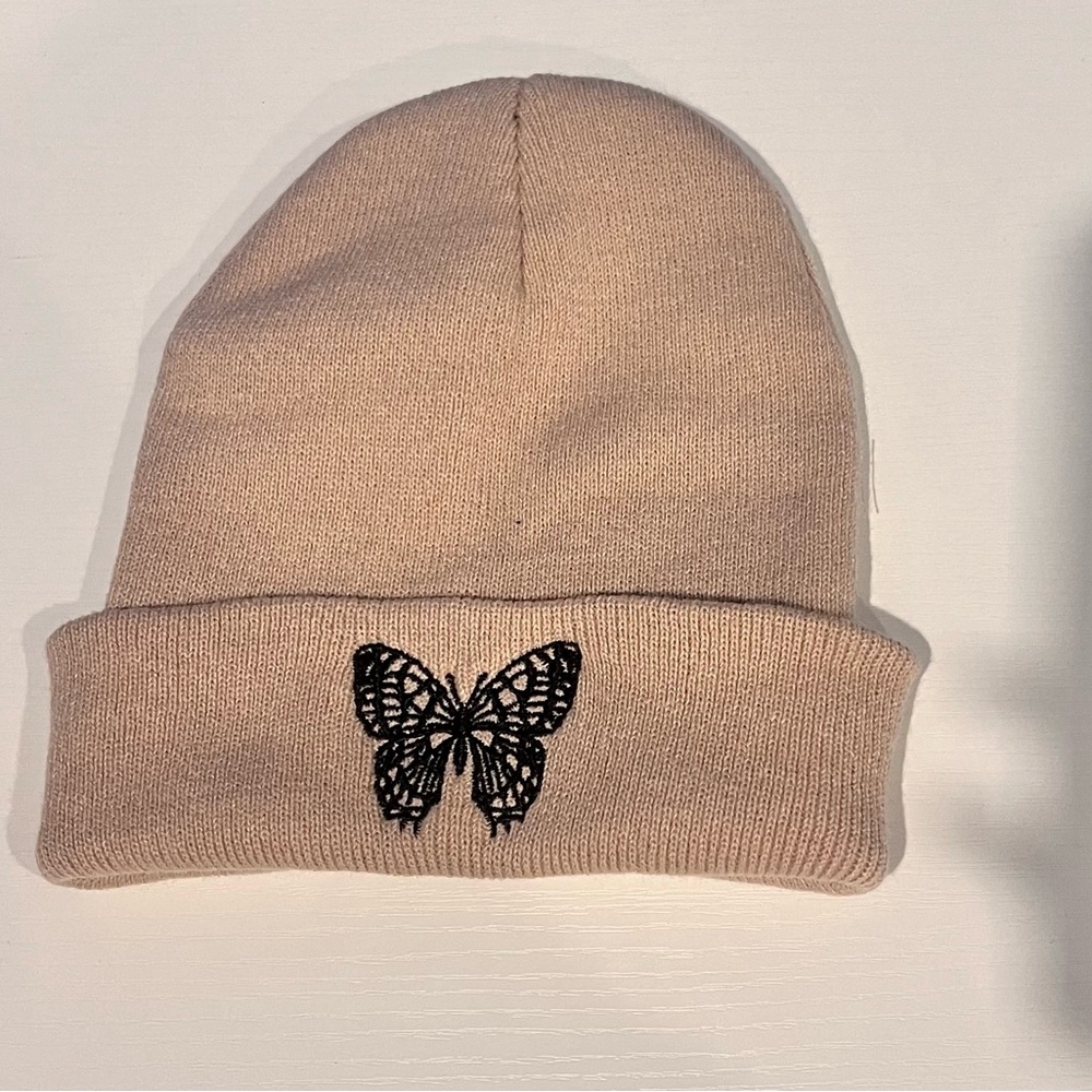Beige/Tan Butterfly Beanie